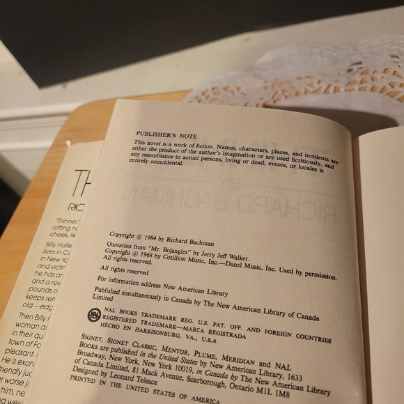 Thinner by Richard Bachman/Stephen King 1984 HC Book Club Edition - Picture 6 of 6